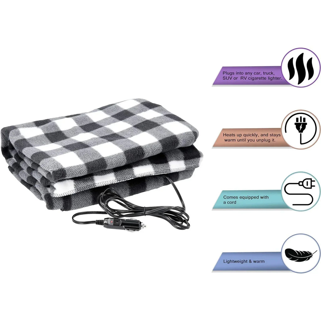 NNEOBA Premium Cozy Car Heating Blanket - 12V Heated Fleece Travel Throw