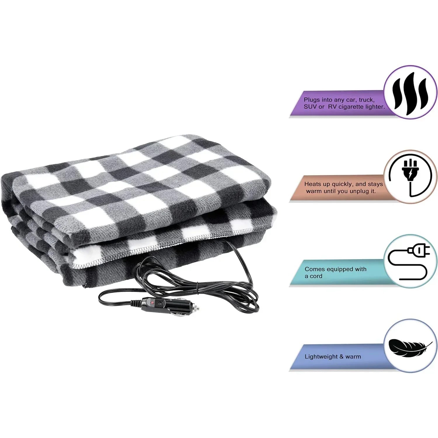 NNEOBA Premium Cozy Car Heating Blanket - 12V Heated Fleece Travel Throw